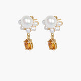MIRIAM 9k Gold Earrings w. Citrin & Pearl