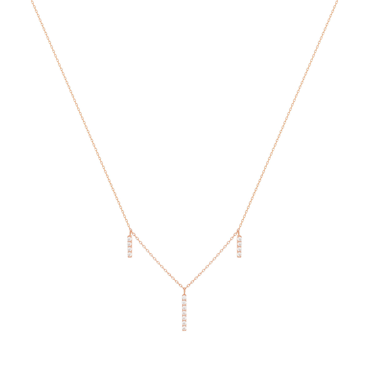 Dangling Bar 18K Rose Gold Necklace w. Diamonds