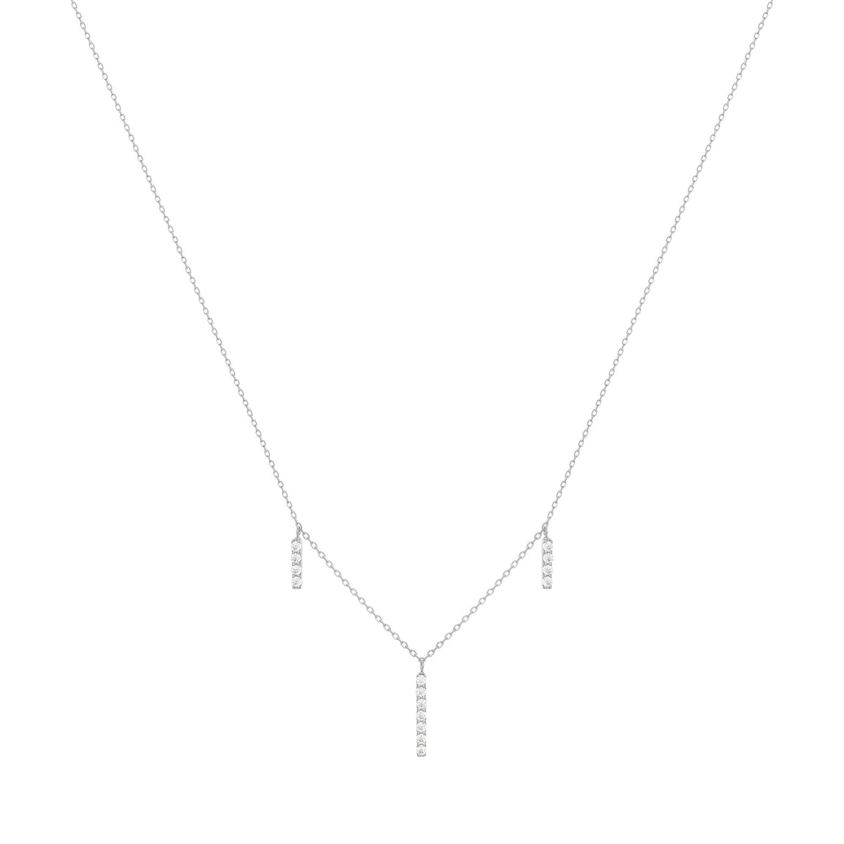 Dangling Bar 18K White Gold Necklace w. Diamonds