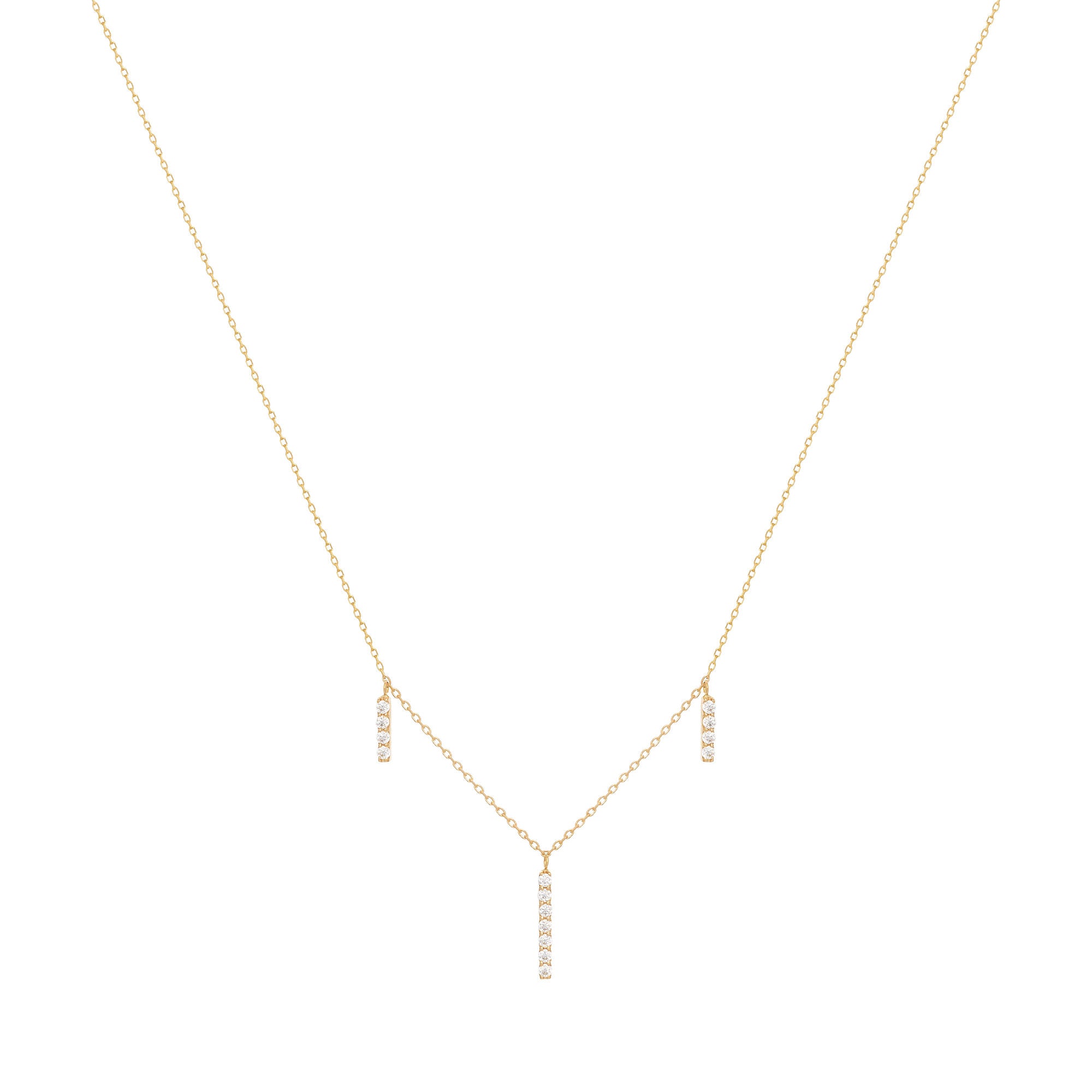Dangling Bar 18K Gold Necklace w. Diamonds