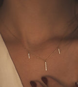 Dangling Bar 18K White Gold Necklace w. Diamonds