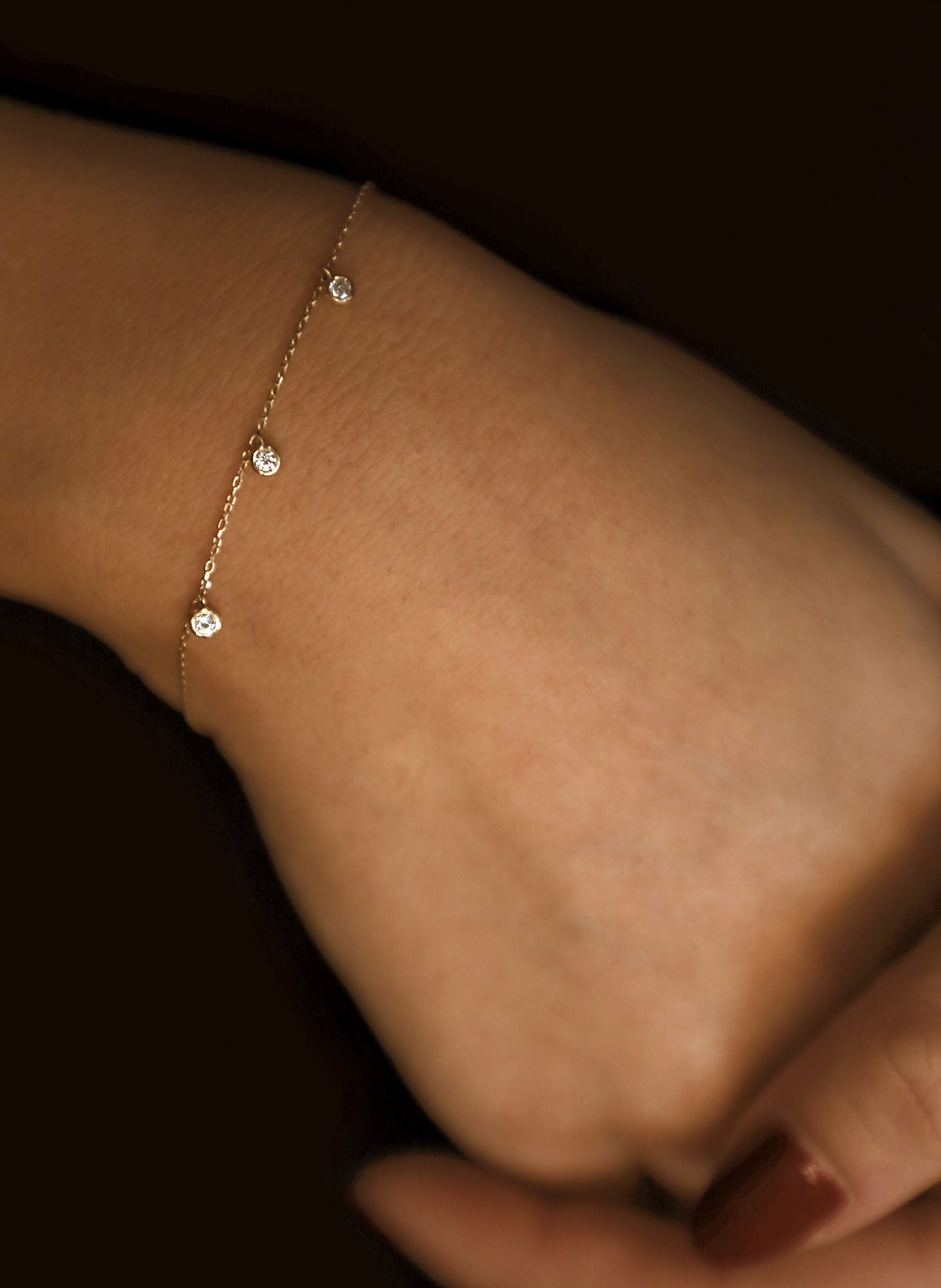 Dangling 18K Rose Gold Bracelet w. Diamonds