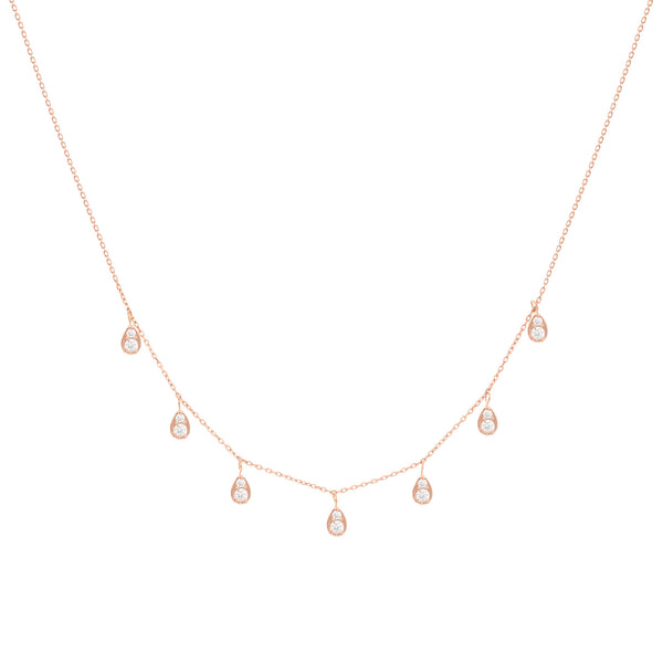 Dangling Pear 18K Rosegold Necklace w. Diamonds
