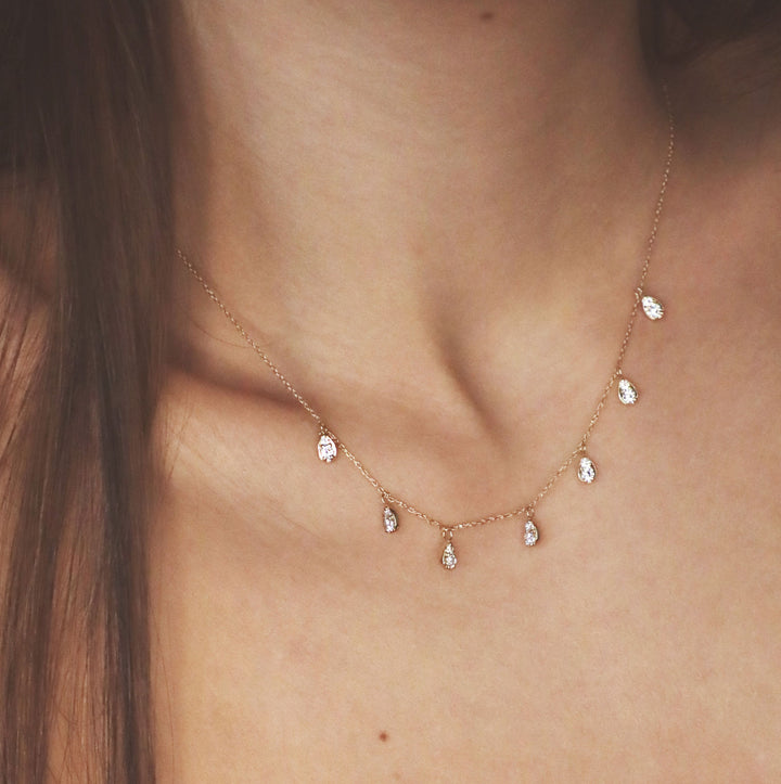 Alexa Fine Jewelry | Dangling Pear 18K Whitegold Necklace w. Diamonds