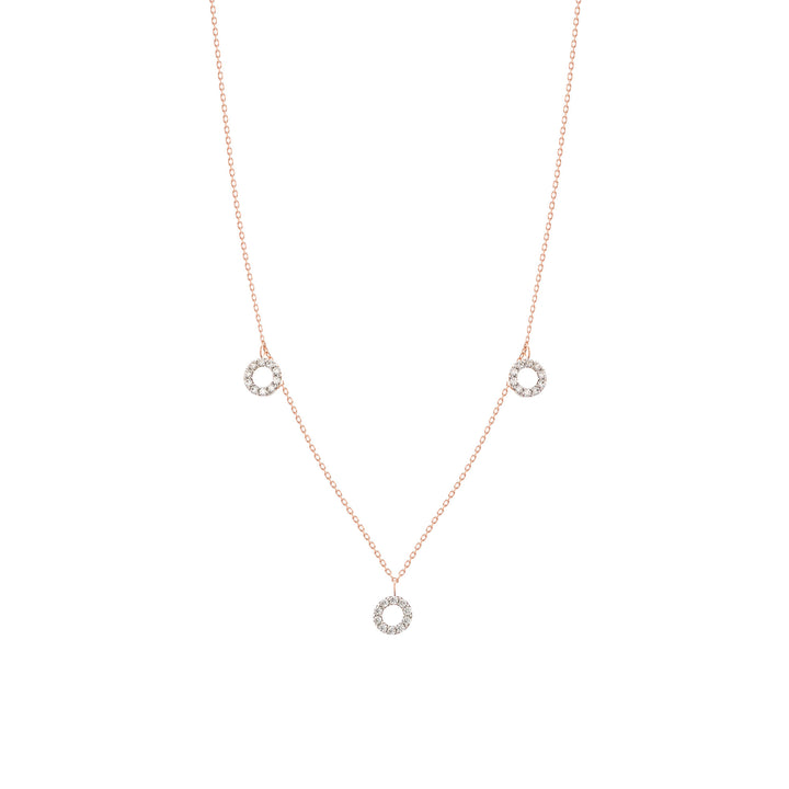 Dangling Round 18K Rose Gold Necklace w. Diamonds