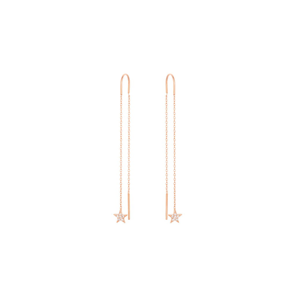 Dangling Star 18K Rose Gold Earring w. Diamond