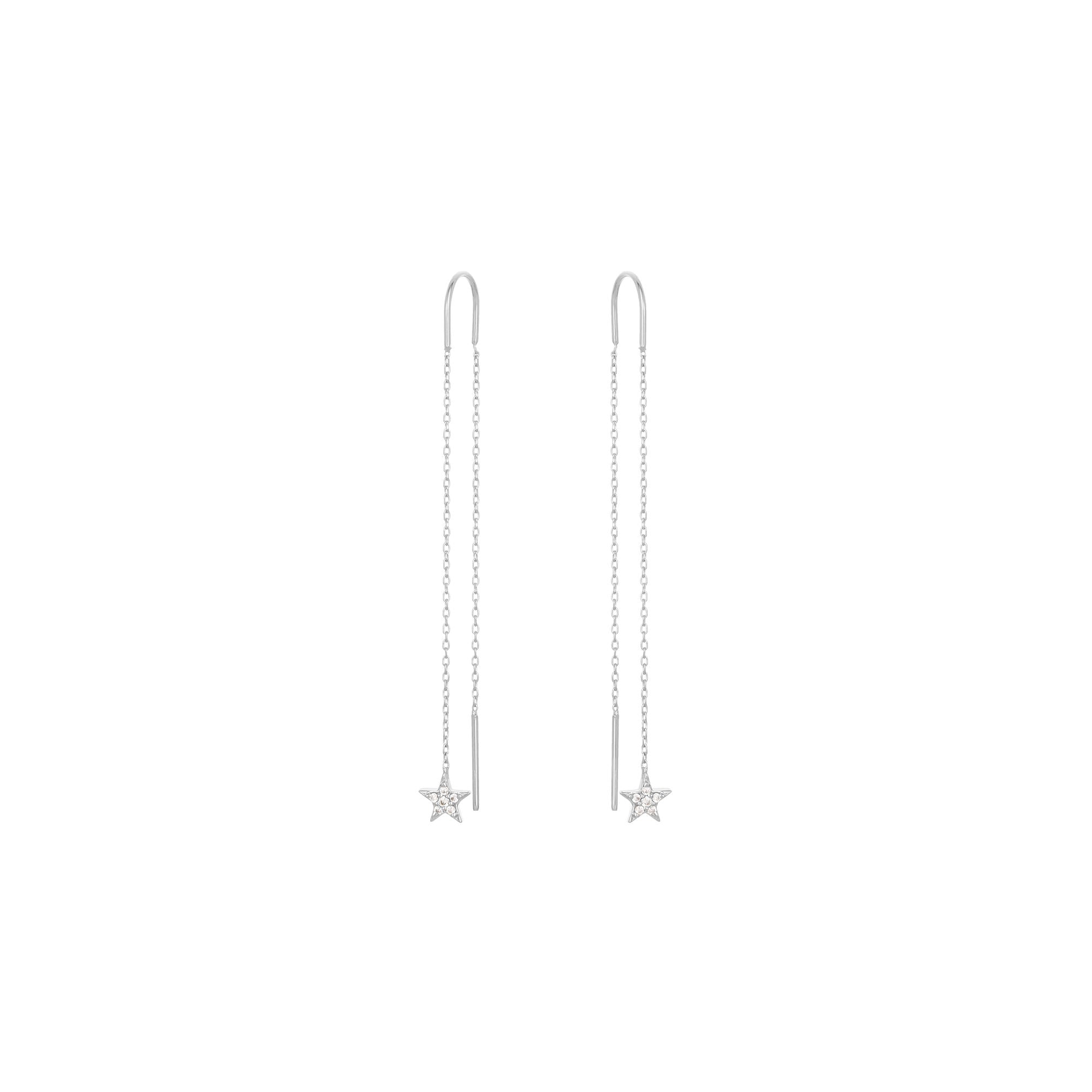 Dangling Star 18K White Gold Earring w. Diamond