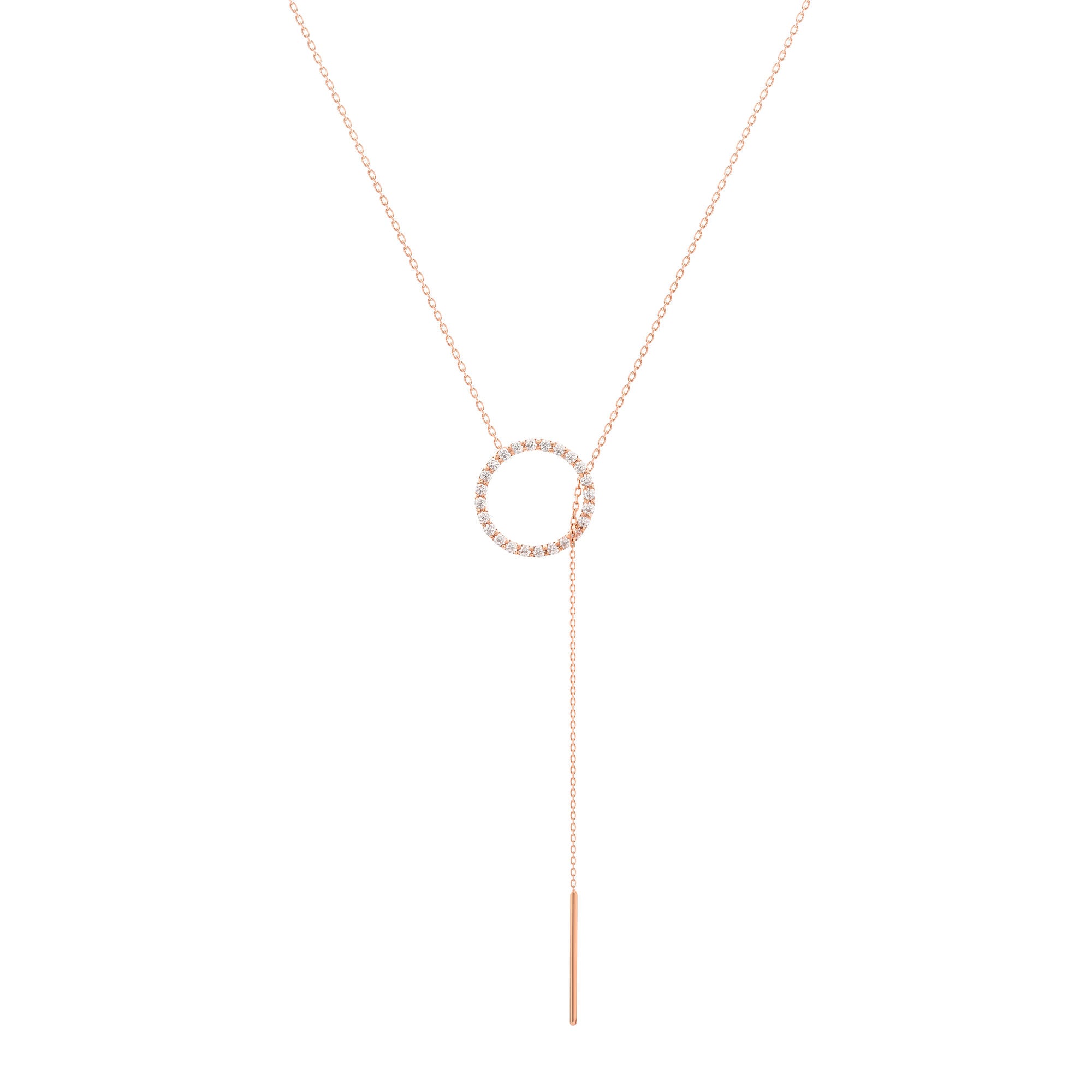 Diamanter lariat 18k rose Guld Halskæde m. Diamanter