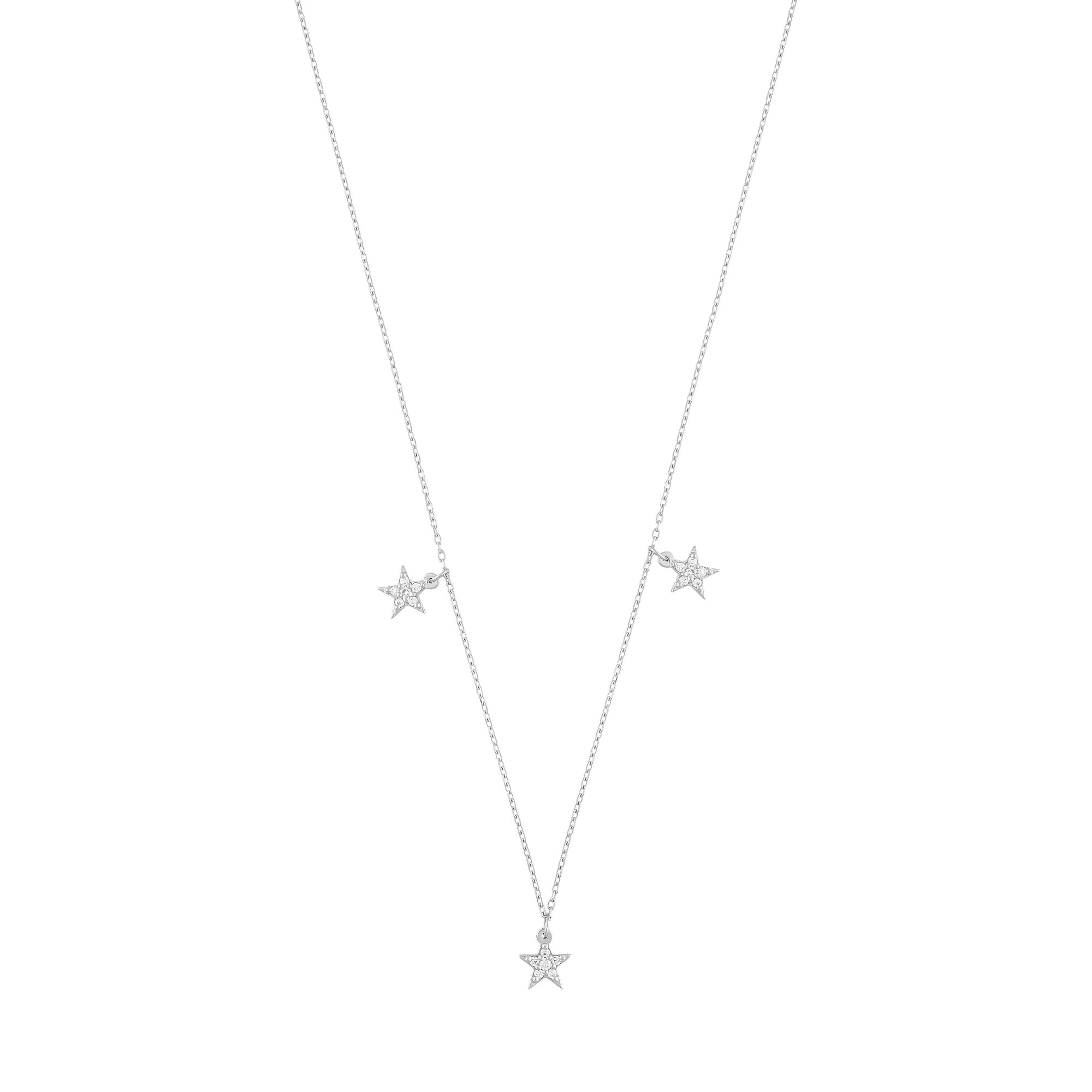 Star 18K White Gold Necklace w. Diamonds