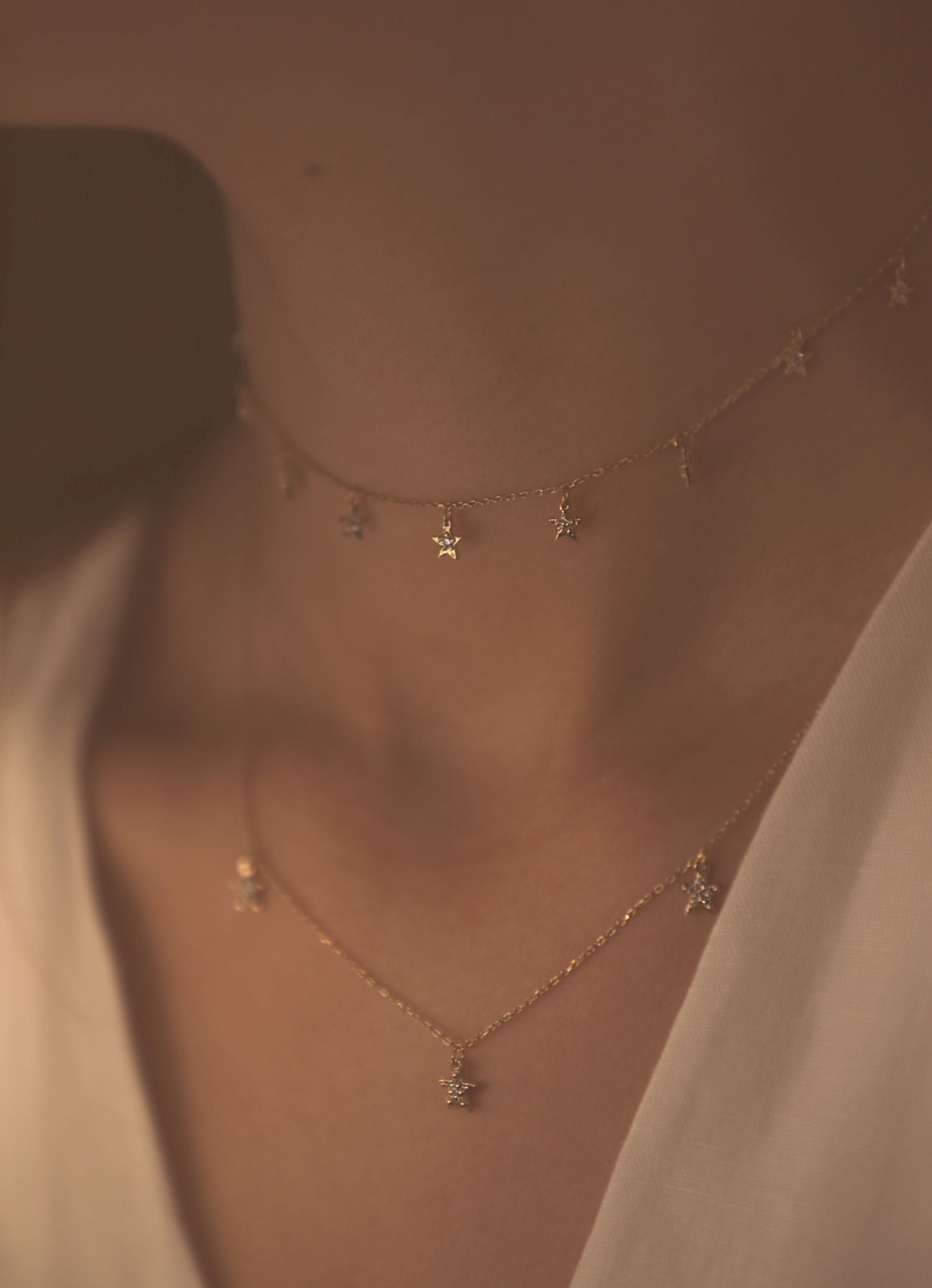 Star 18K White Gold Necklace w. Diamonds