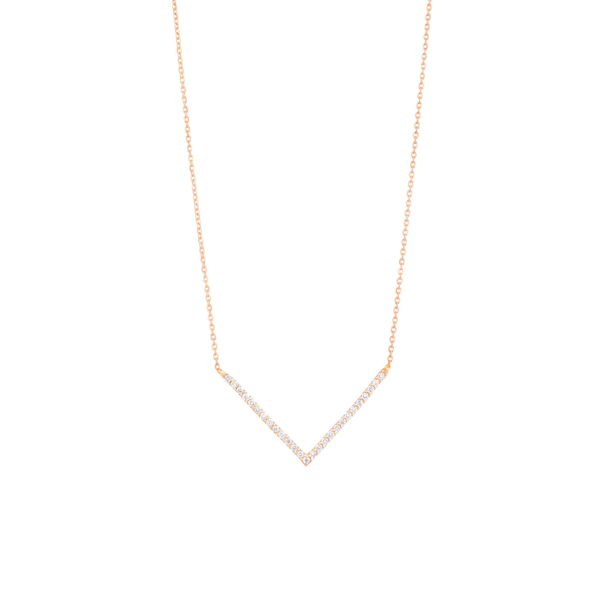 V 18K Rose Gold Necklace w. Diamonds