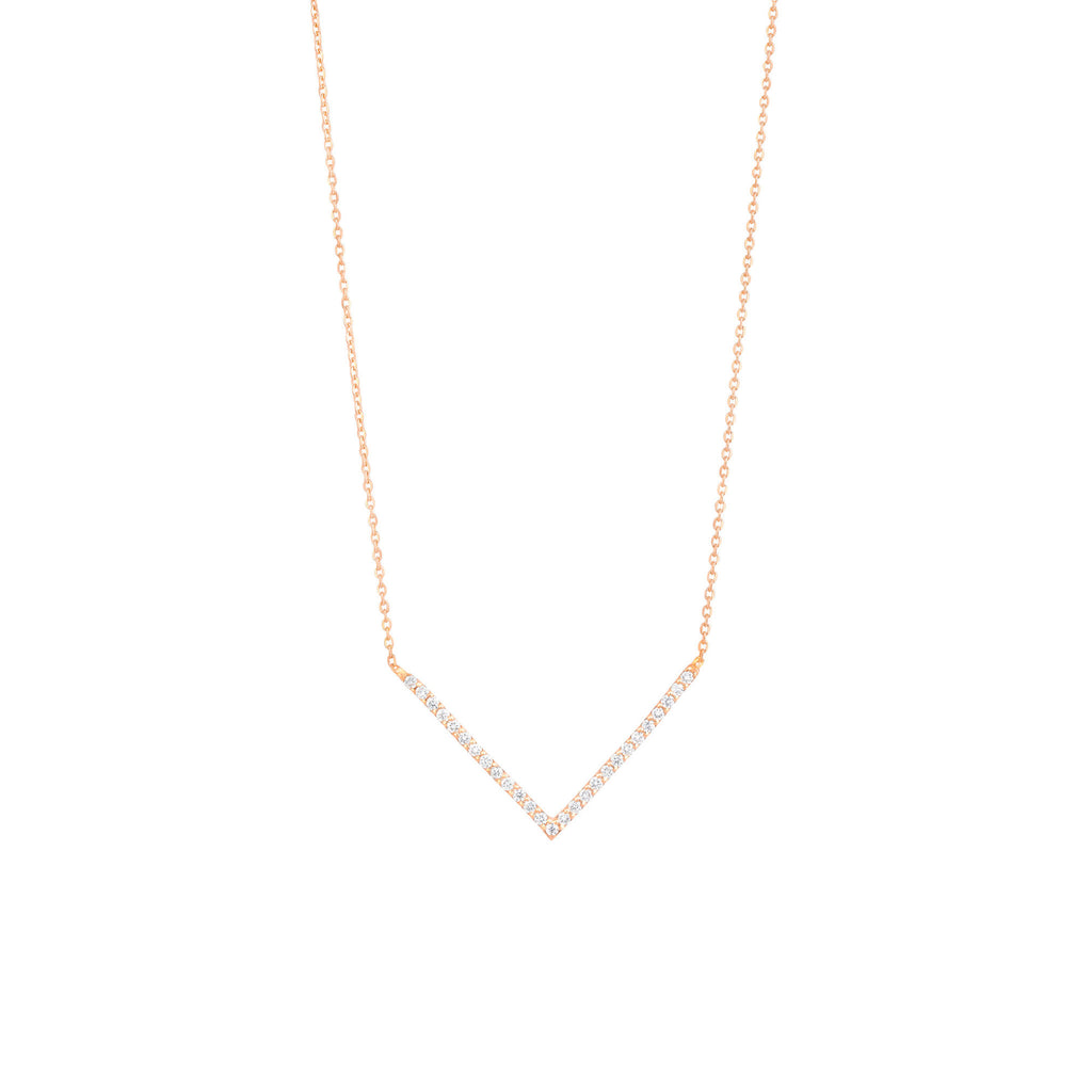 V 18K Rose Gold Necklace w. Diamonds