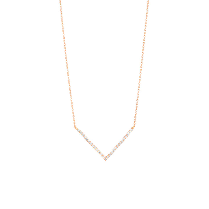 V 18K Rose Gold Necklace w. Diamonds