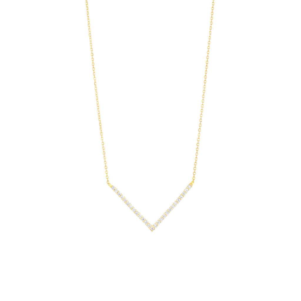 V 18K Gold Necklace w. Diamonds