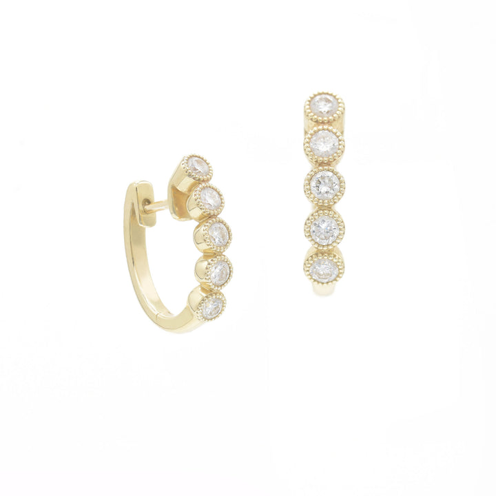 Bezel Huggie 14K Gold Hoops w. Diamonds