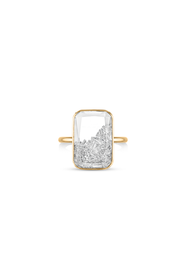 Diamant Rectangular 18K Guld Ring m. Diamant & Safir