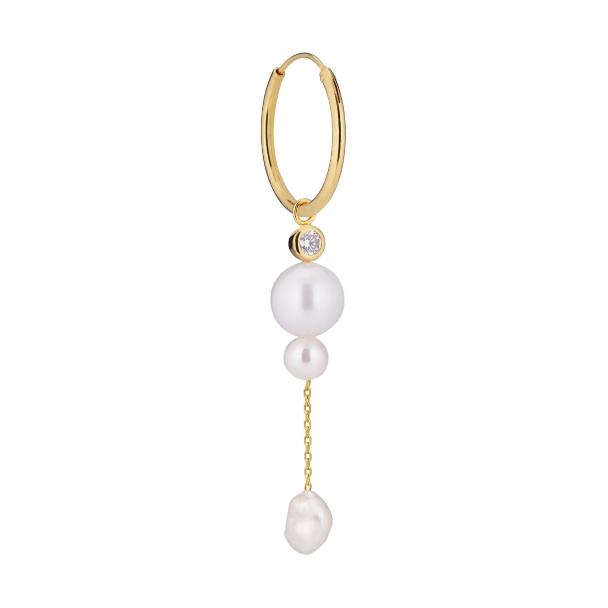 Dion Gold Plated Hoop w. Cubic Zirconia & Pearls