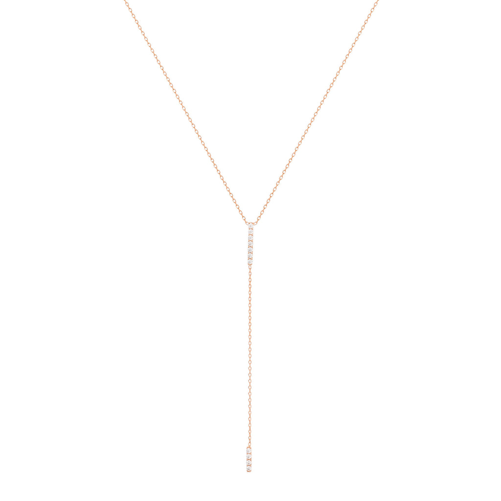 Double Bar 18K Rose Gold Necklace w. Diamonds