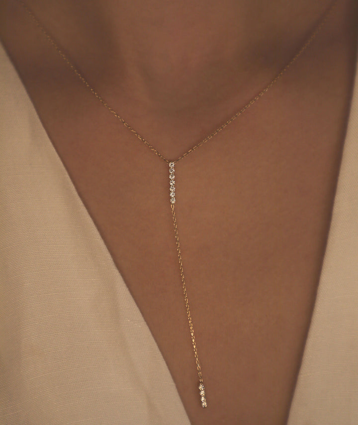 Doppelbar 18k Roségold Halskette w. Diamanten