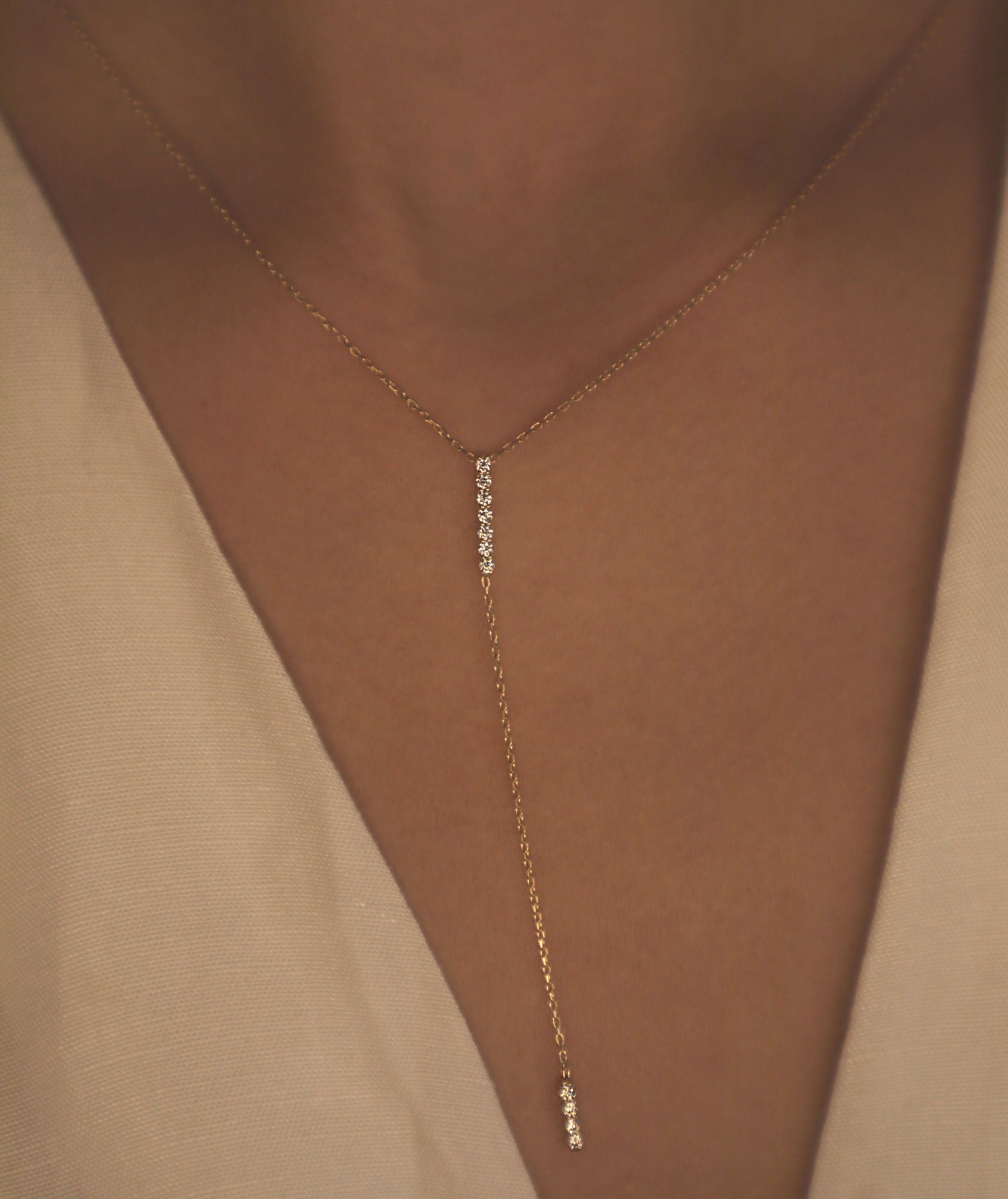 Double Bar 18K White Gold Necklace w. Diamonds