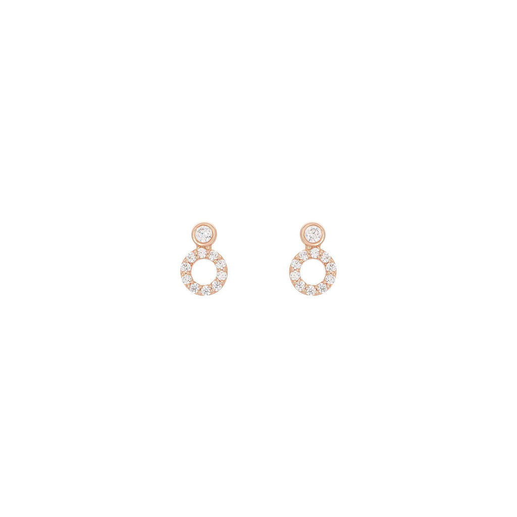 Double Circle 18k Rose Guld Ørestik m. Diamant