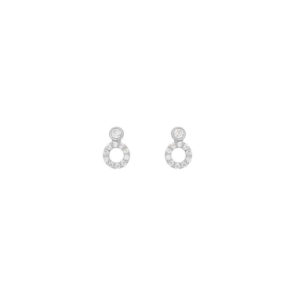 Double Circle 18K White Gold Stud w. Diamond