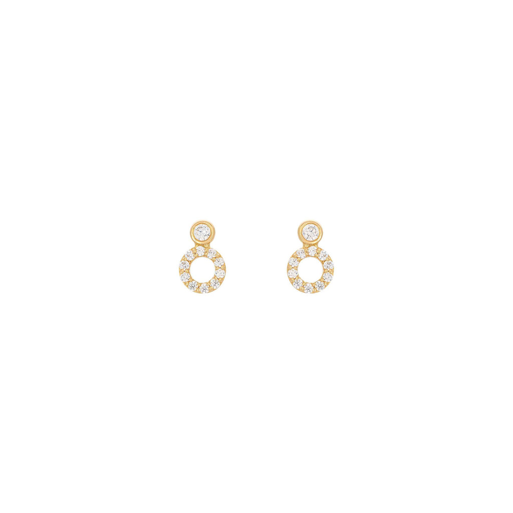 Double Circle 18K Guld Ørestikker m. Diamanter