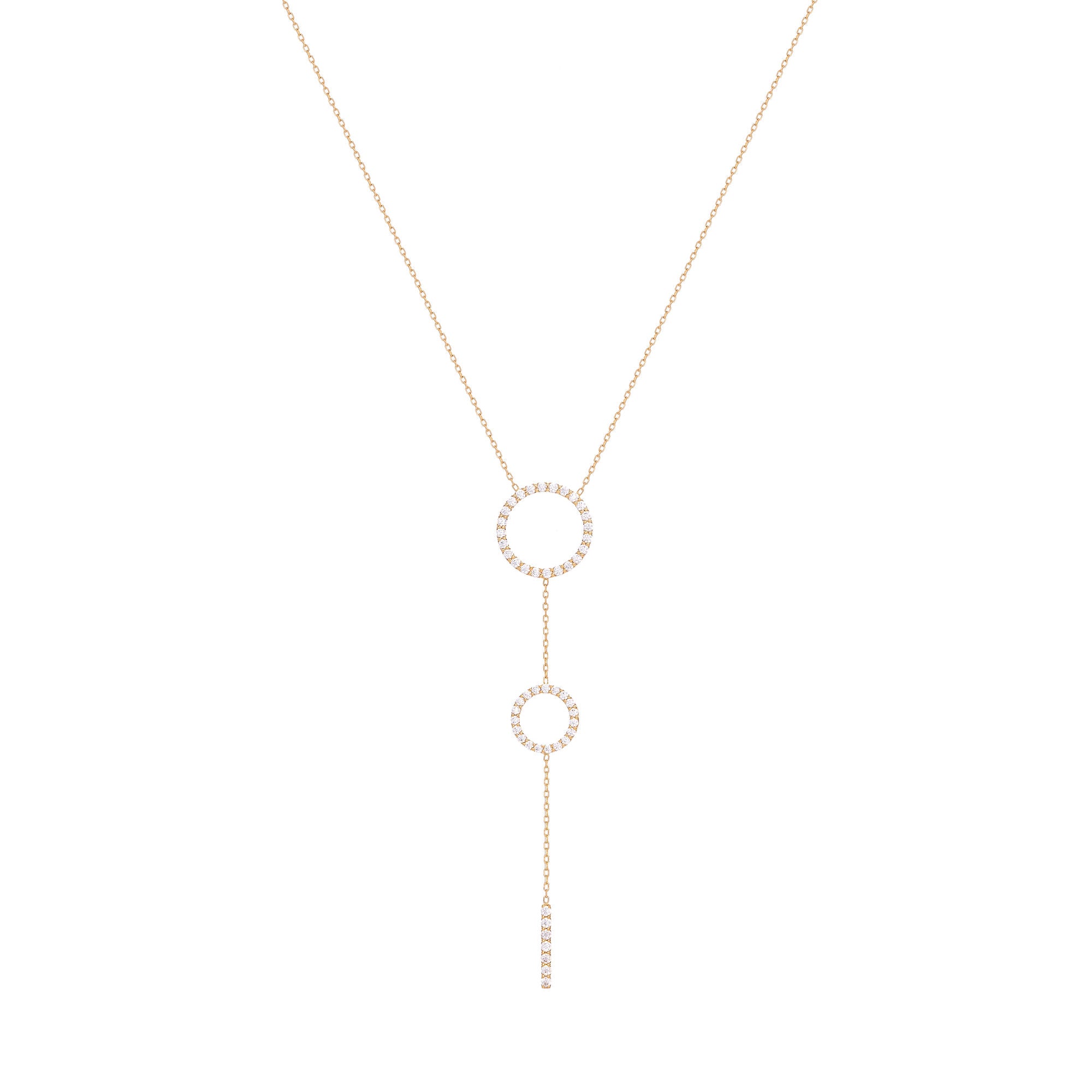 Double Hoops 18K Gold Necklace w. Diamonds
