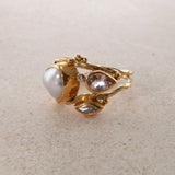 Double Seafire 18K & 22K Gold Ring w. Pearl, Morganite & Diamond