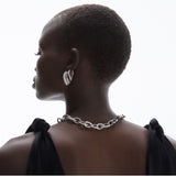 Drop Link Store Pavé (28 mm) 18K Hvidguld Hoops m. Diamanter