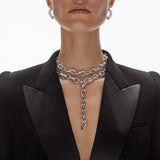 Drop Link Medium Pavé (25 mm) 18K Whitegold Hoops w. Diamonds