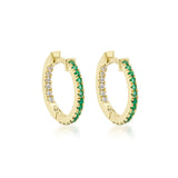Dual 18K Gold Hoops w. Diamonds & Emeralds