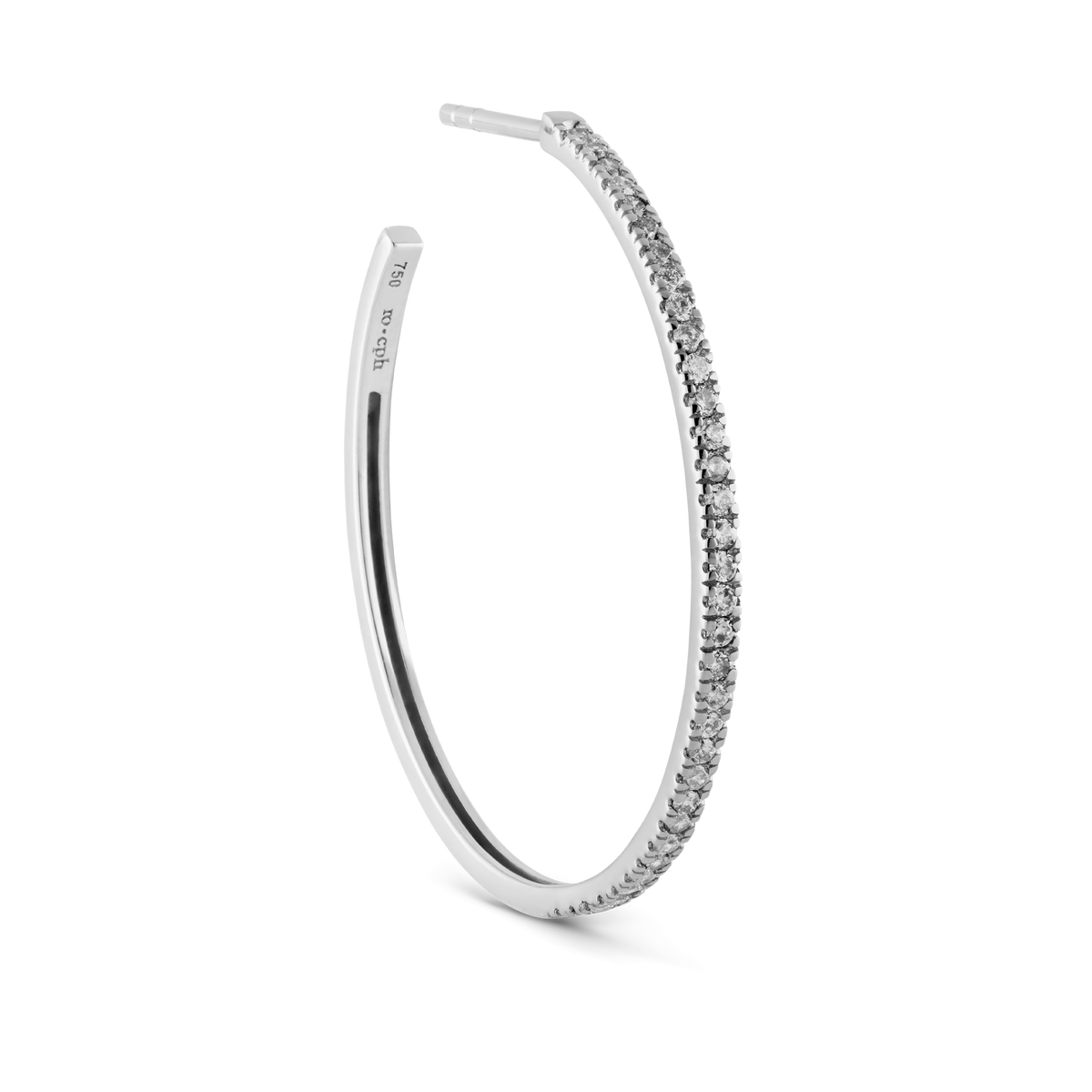 Rock Classic Large 18K Whitegold Hoop w. Grey Diamonds