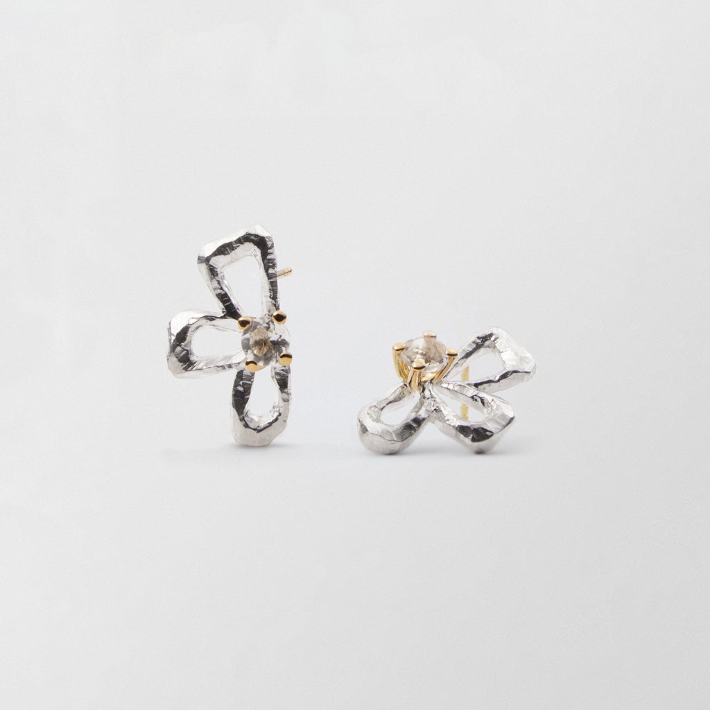 Swedish Summer 18K Gold & Silver Studs w. Rock Crystals