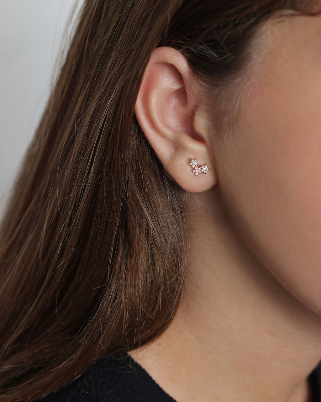 3 Sterne 18K Gold, Whitegold oder Rosengold Ohrring w. Diamanten