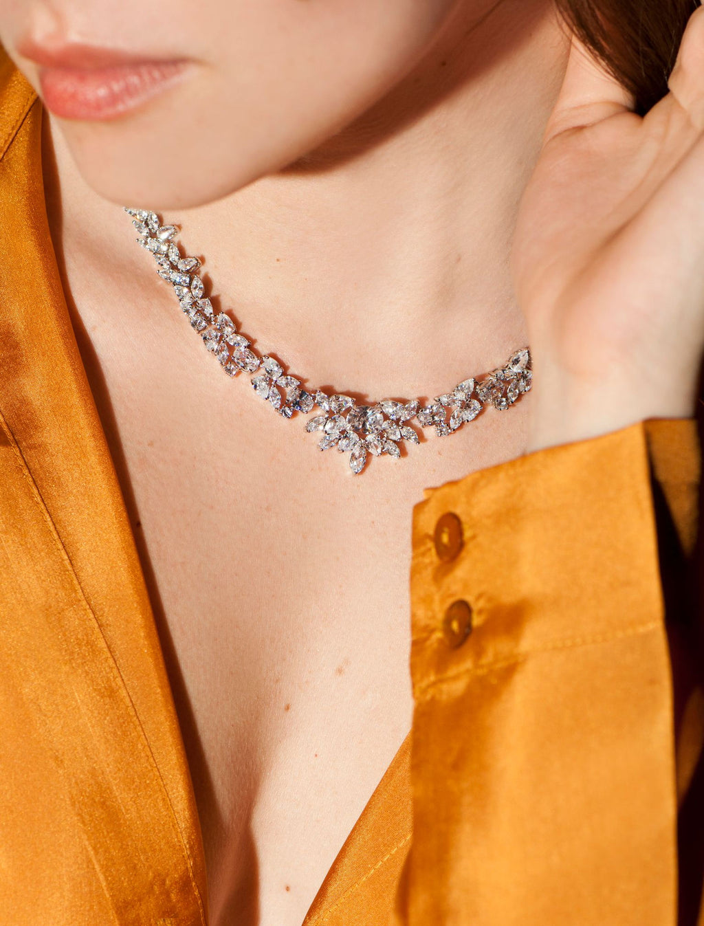 Eden Orchid Statement versilberte Messing-Halskette m. Zirkon