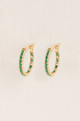 Small 18K Gold Hoops w. Emerald & Diamonds