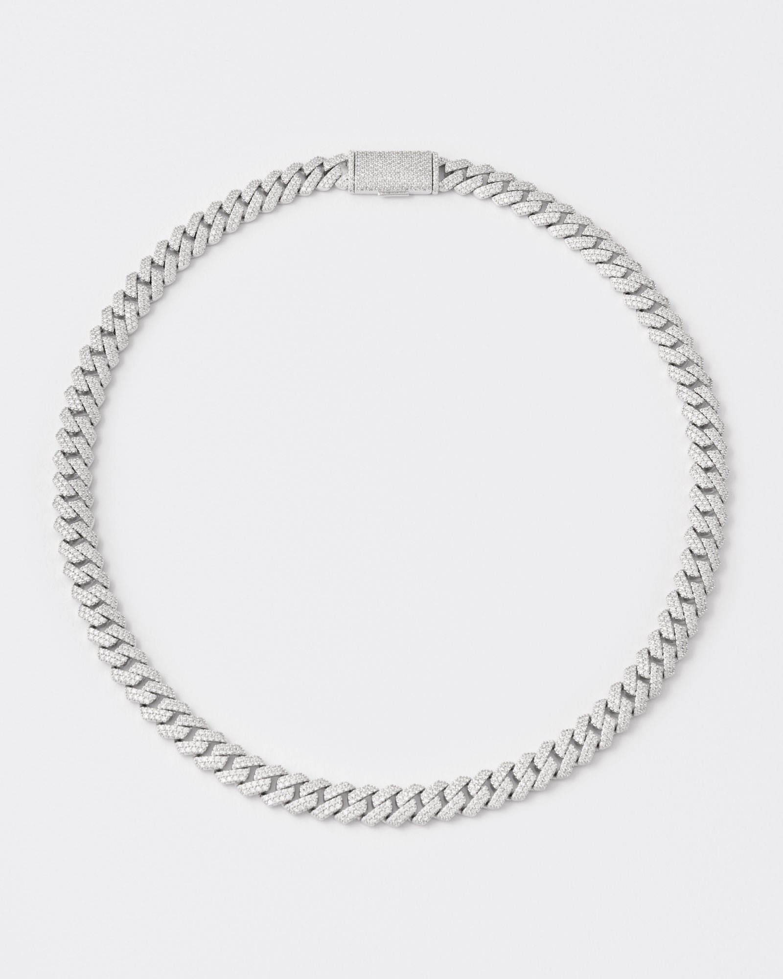 12mm Cuban Rhodium Plated Silver Necklace w. Moissanites