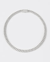 12mm Cuban Rhodium Plated Silver Necklace w. Moissanites