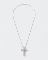 White Cross Rhodium Plated Silver Pendant Necklace w. Moissanites