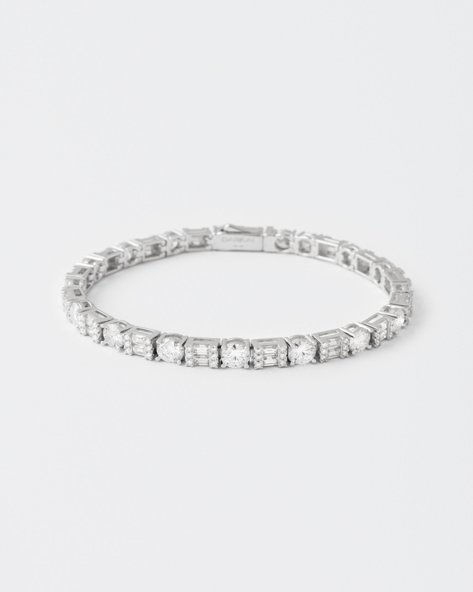 Rail Rhodium Plated Silver Tennis Bracelet w. Moissanites