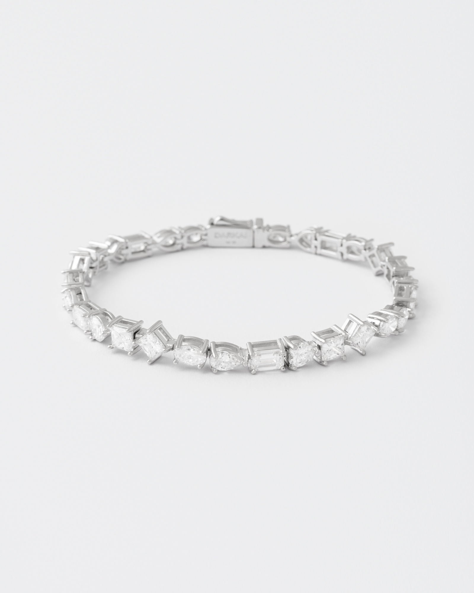 Mixed Shape Rhodium Plated Silver Tennis Bracelet w. Moissanites