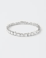 Mixed Shape Rhodium Plated Silver Tennis Bracelet w. Moissanites