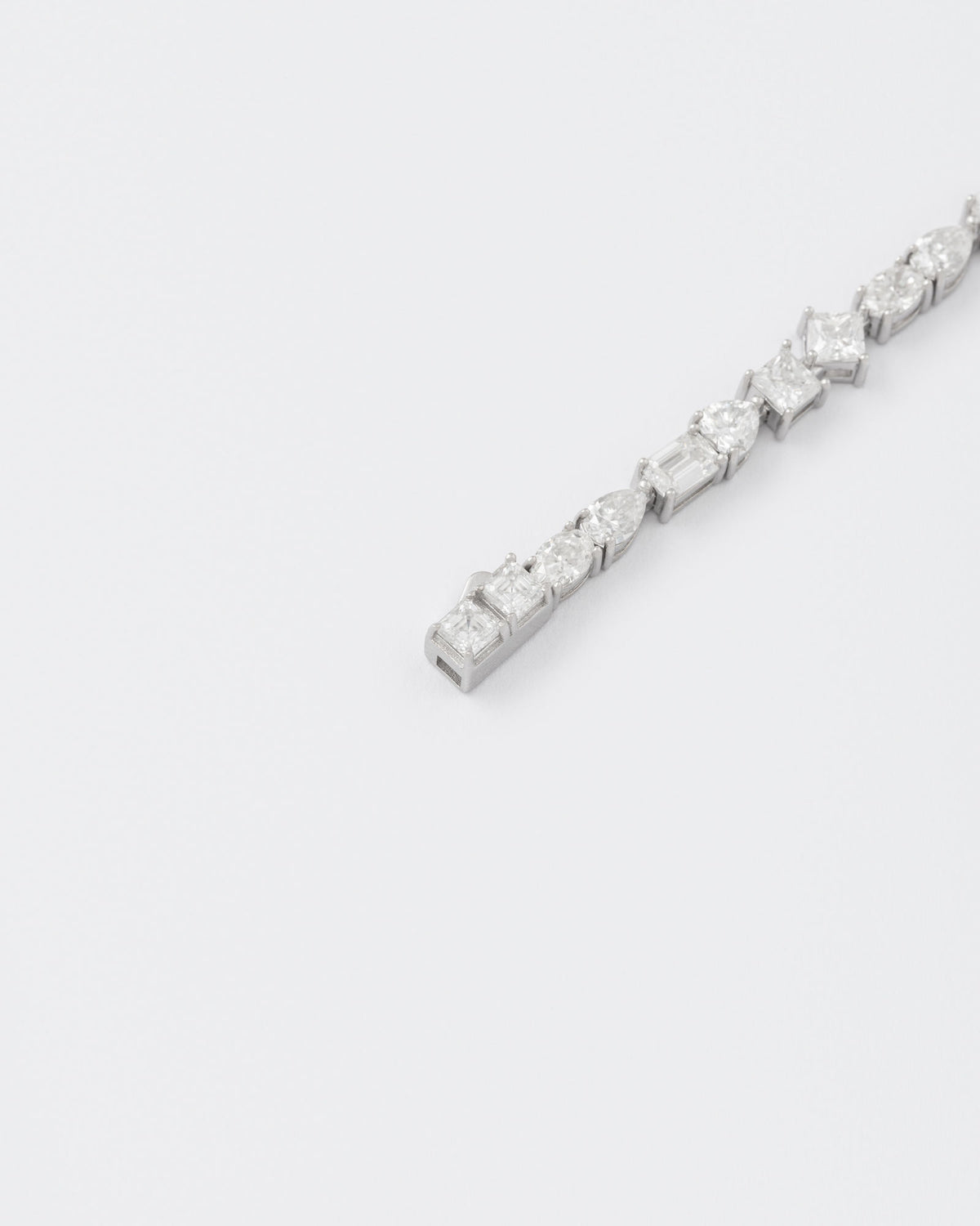 Mixed Shape Rhodium Plated Silver Tennis Bracelet w. Moissanites