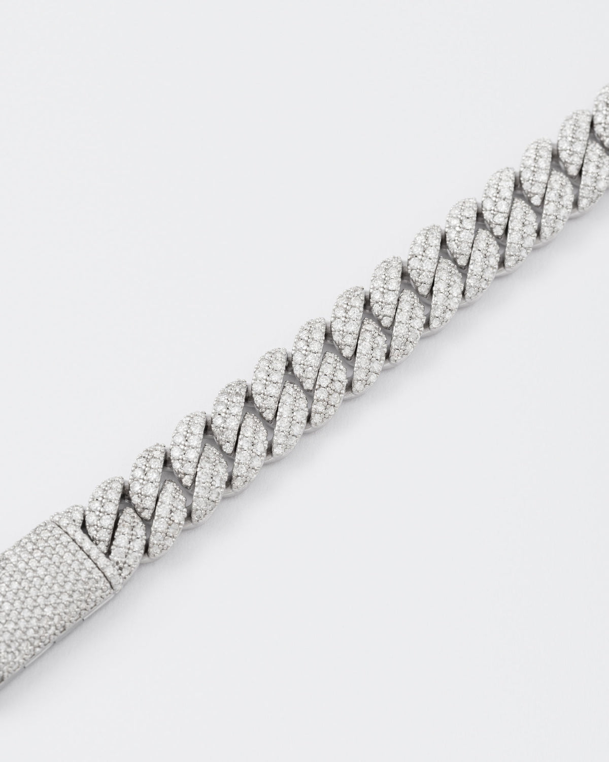 12mm Cuban Rhodium Plated Silver Necklace w. Moissanites