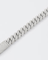 12mm Cuban Rhodium Plated Silver Necklace w. Moissanites