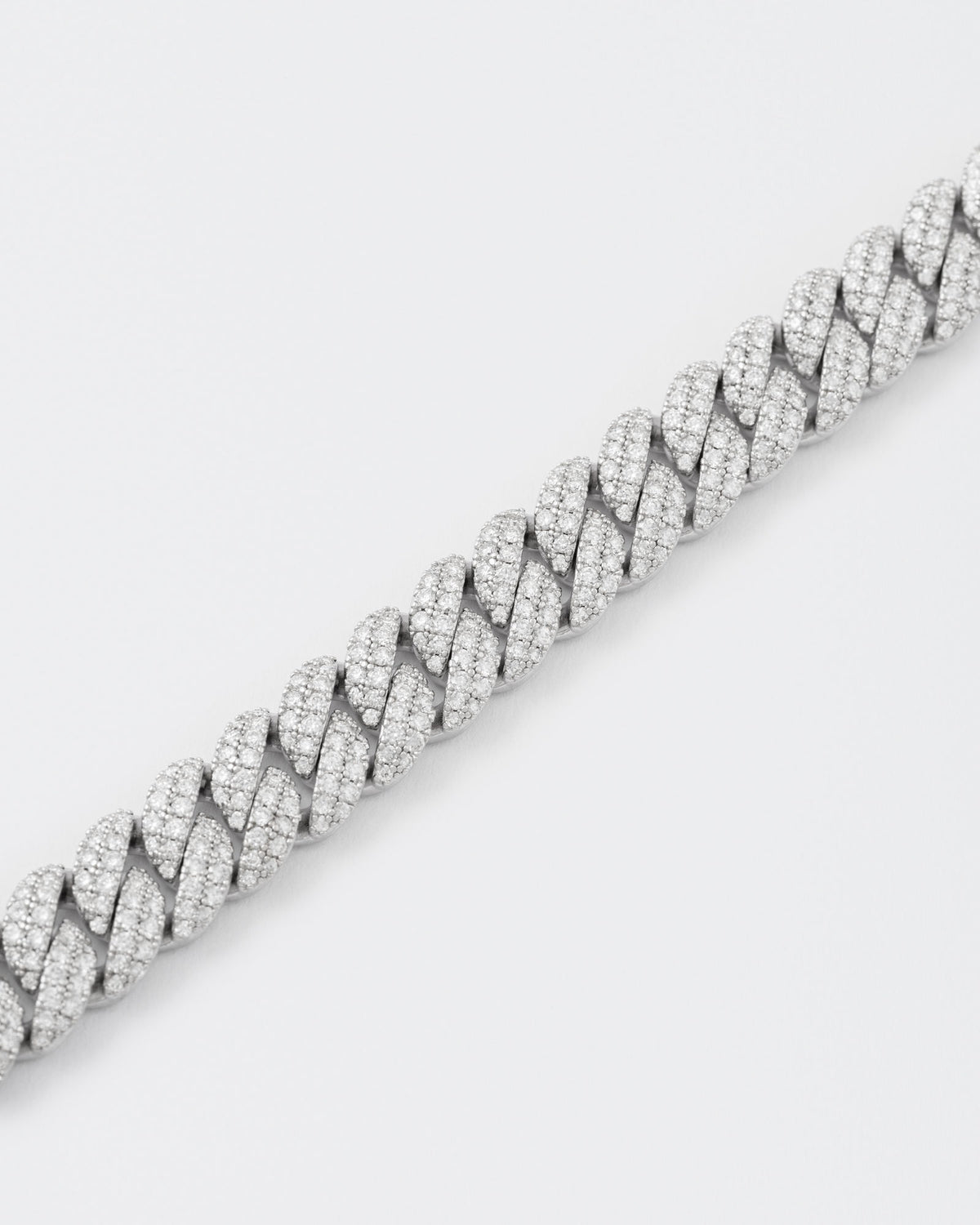 12mm Cuban Rhodium Plated Silver Bracelet w. Moissanites