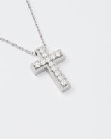 White Cross Rhodium Plated Silver Pendant Necklace w. Moissanites