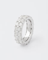 Emerald Rhodium Plated Silver Tennis Ring w. Moissanites