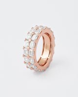 Rose Emerald Rhodium Plated Silver Tennis Ring w. Moissanites